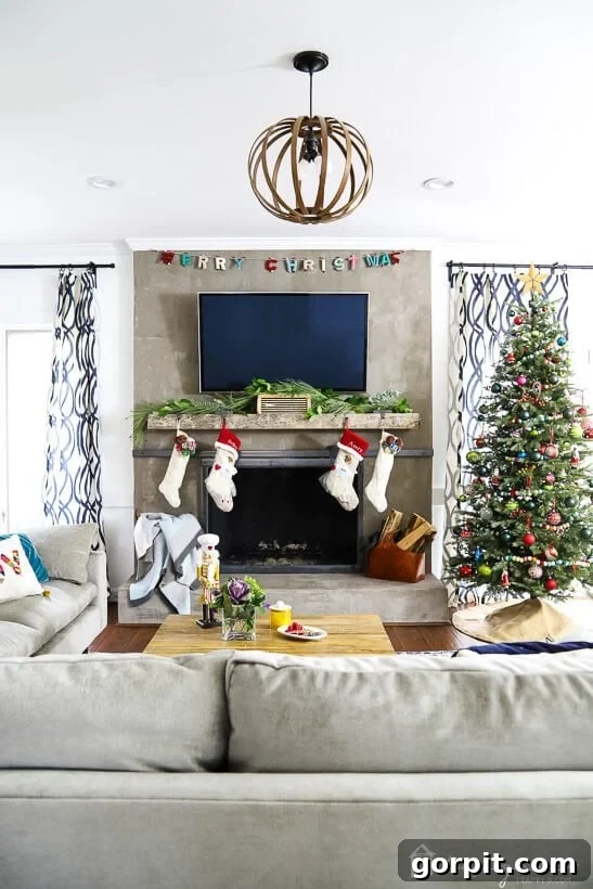 A Kaleidoscope Christmas 9 Another view of a festive living room with a bright, colorful Christmas tree, emphasizing the inviting and joyful holiday ambiance.