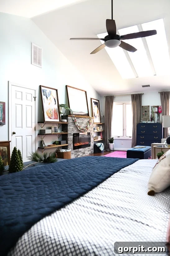 colorful Christmas decor in bedroom