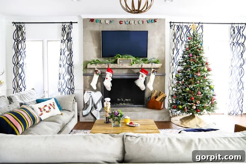 colorful Christmas decor in living