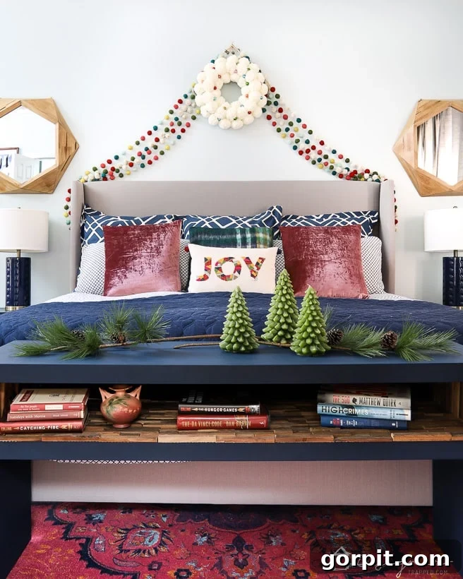 colorful Christmas decor in bedroom