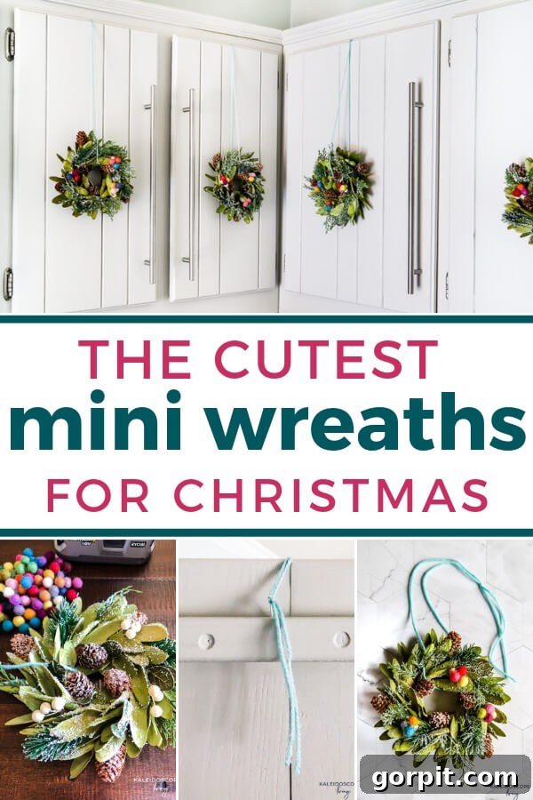 Mini wreaths can be such a cute and festive touch when decorating for Christmas. We added mini wreaths to our kitchen cabinets this year, and they are my new favorite thing! In this post, I share how we customized and hung our mini wreaths, plus I've rounded up the cutest mini wreaths out there that you can buy! #christmasdecor #miniwreaths #christmaswreaths #christmasdecorations #wreath #wreaths