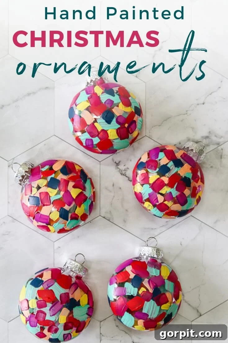 Crafting Unique Painted Holiday Treasures 2 DIY hand painted Christmas ornaments showcasing colorful brushstrokes