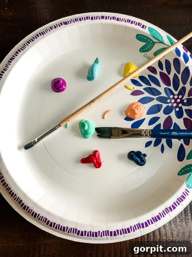 Crafting Unique Painted Holiday Treasures 3 Acrylic paints on a paper plate ready for Christmas ornament painting