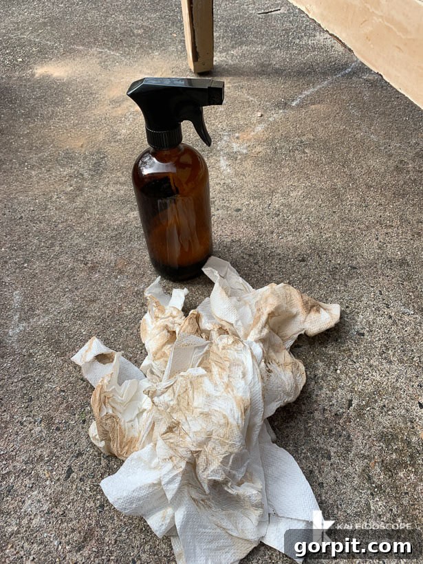 Chalk Paint Furniture Makeovers Step by Step 5 Dirty paper towels from cleaning furniture, illustrating the hidden grime removed during surface preparation.