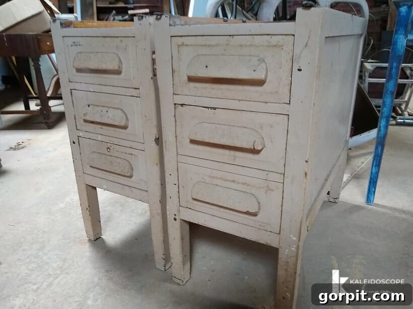 Chalk Paint Furniture Makeovers Step by Step 9 Old, worn drawer bases before furniture painting, showcasing their initial condition.