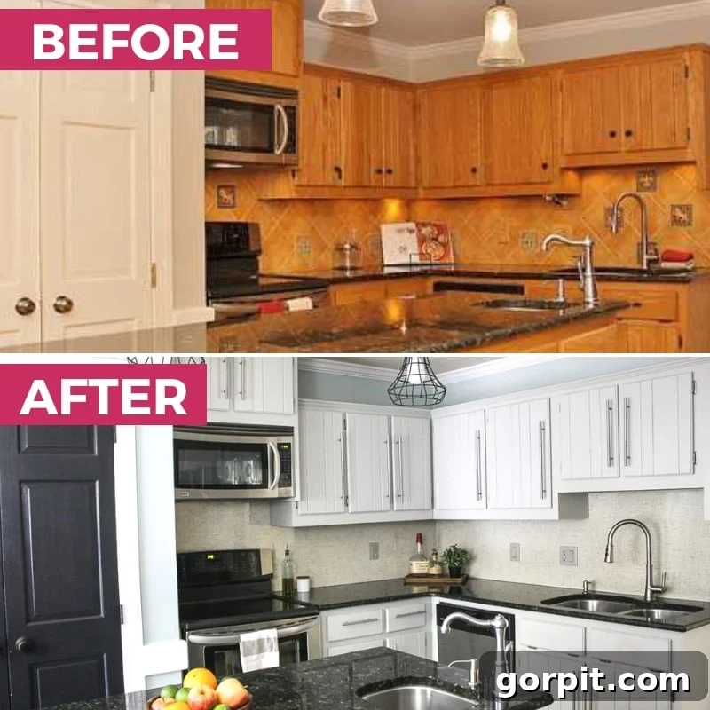Stunning kitchen cabinet transformation without priming or sanding.