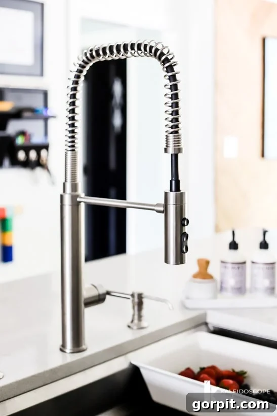 Vibrant Kitchen Transformation Unveiled 20 kohler purist faucet in kitchen remodel, showcasing modern design