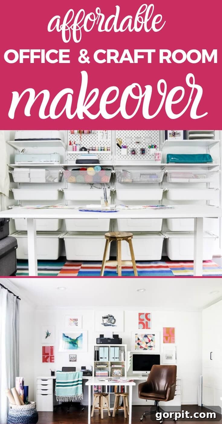 Bright and organized craft room with adjustable table and IKEA Algot storage system, perfect for creative projects and budget-friendly decor ideas.