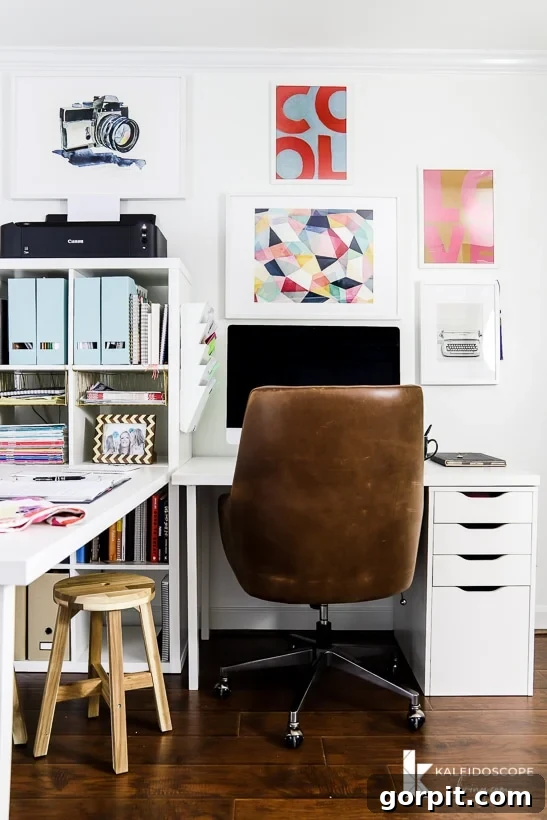 Bright home office with an IKEA desk, emphasizing a clean and organized workspace for two.