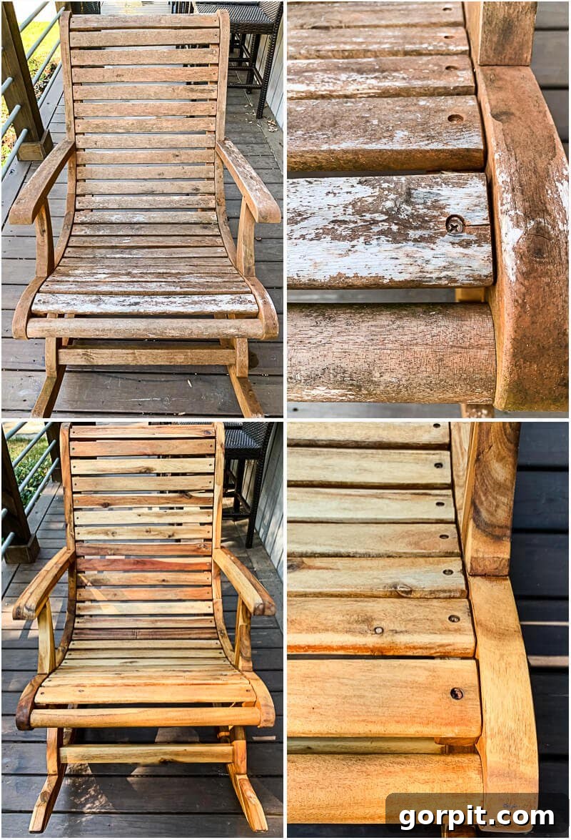 Bring Your Teak Back to Life: 4 Simple Steps 17 Before and after restoration of outdoor rocking chairs