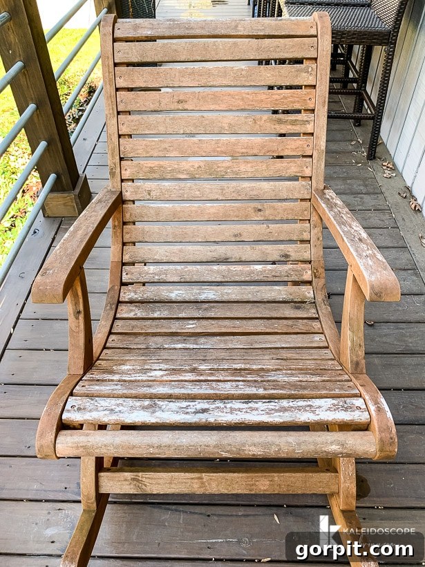 Bring Your Teak Back to Life: 4 Simple Steps 7 Worn and weathered acacia outdoor rocking chair
