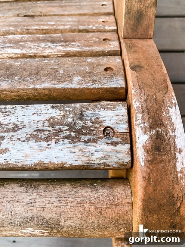 Bring Your Teak Back to Life: 4 Simple Steps 8 Unevenly weathered outdoor acacia chair, close-up