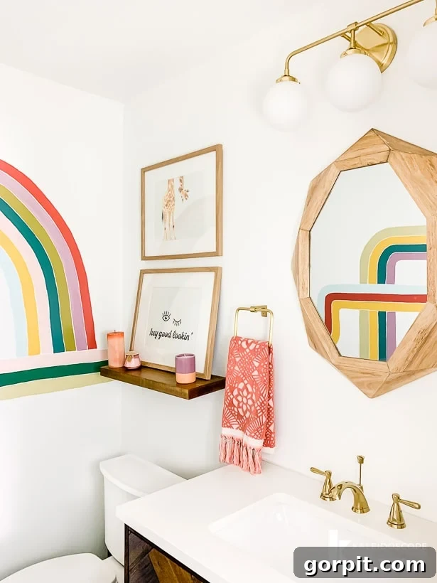 Overall view of a modern DIY bathroom remodel, showcasing stylish vanity and bright decor.
