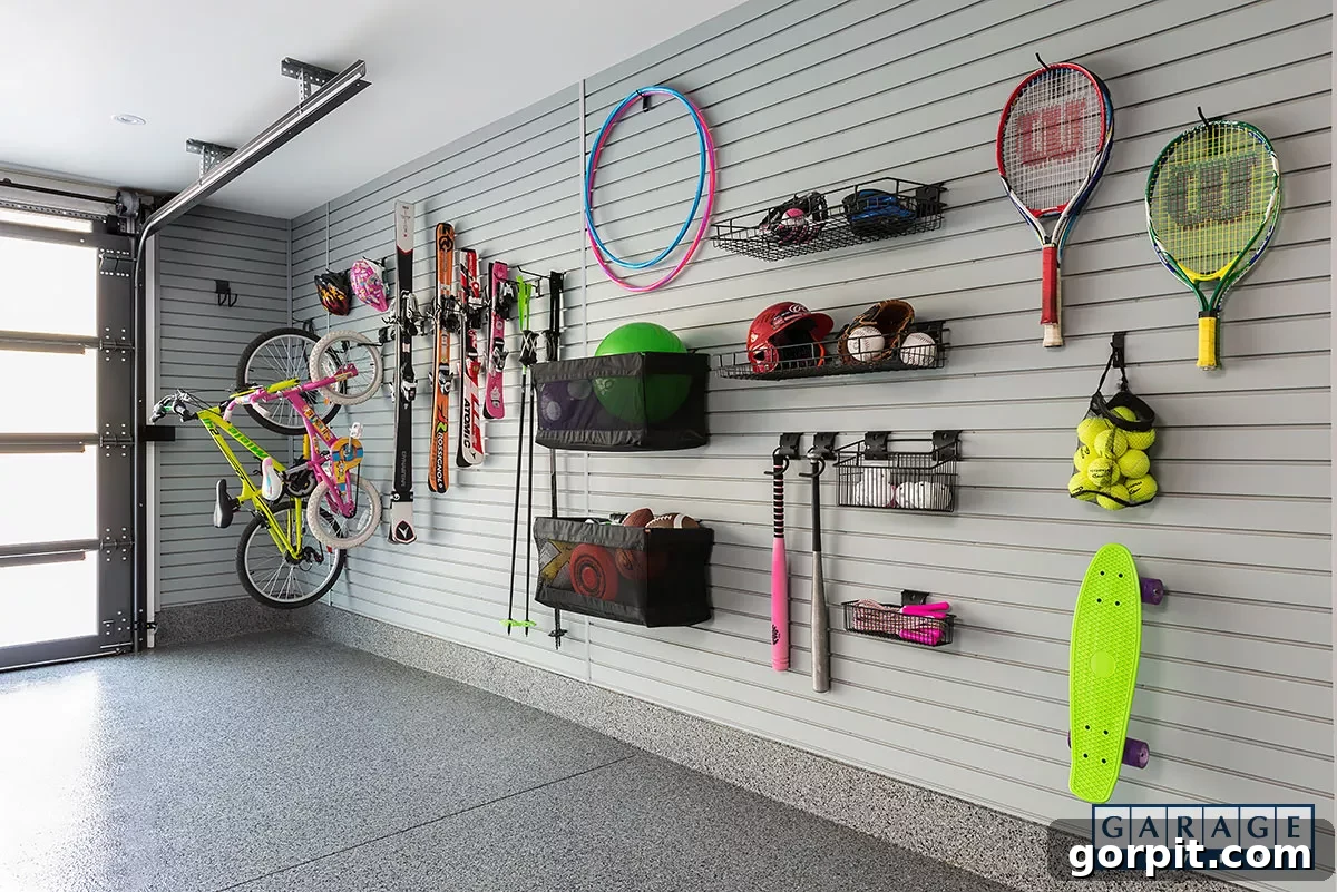 slat wall organization system in a garage