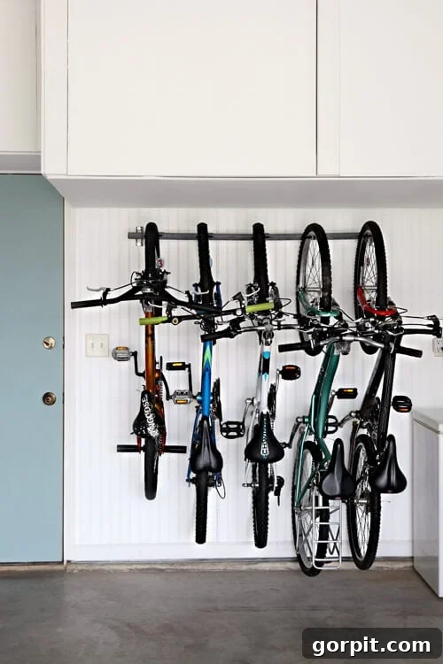 hanging bike storage in a garage