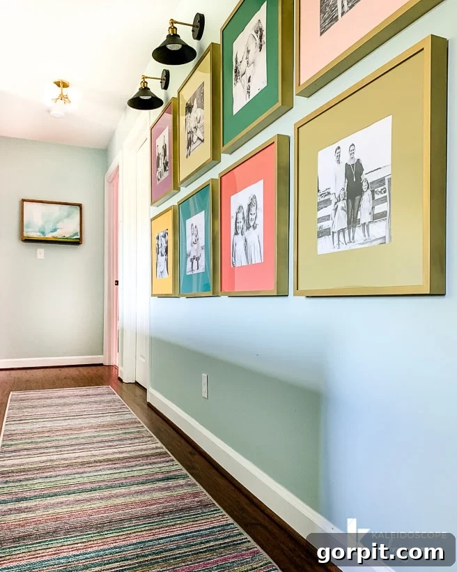 Upstairs Hallway's Colorful Glow-Up 4 Upstairs hallway with Ruggable runner and colorful frames
