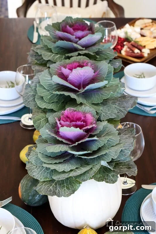 Chic and Affordable DIY Fall Decor 6 lettuce and pumpkin fall centerpiece