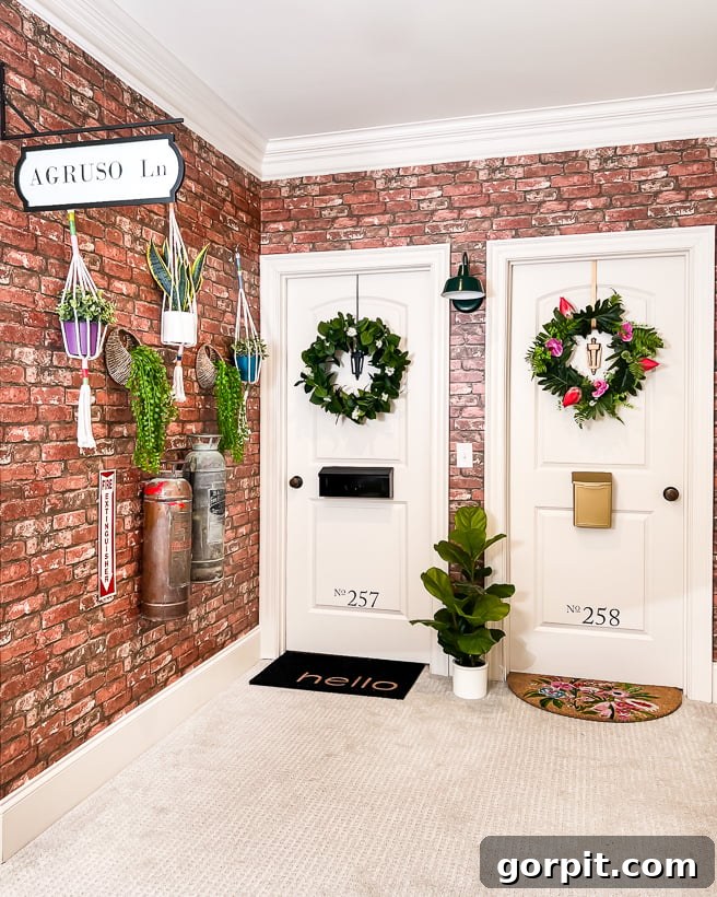 hallway doors decorated like apartment entrance in spring