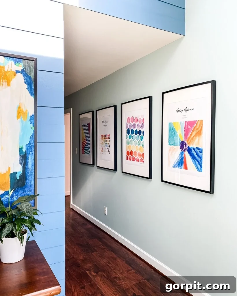 pretty colorful hallway with large art