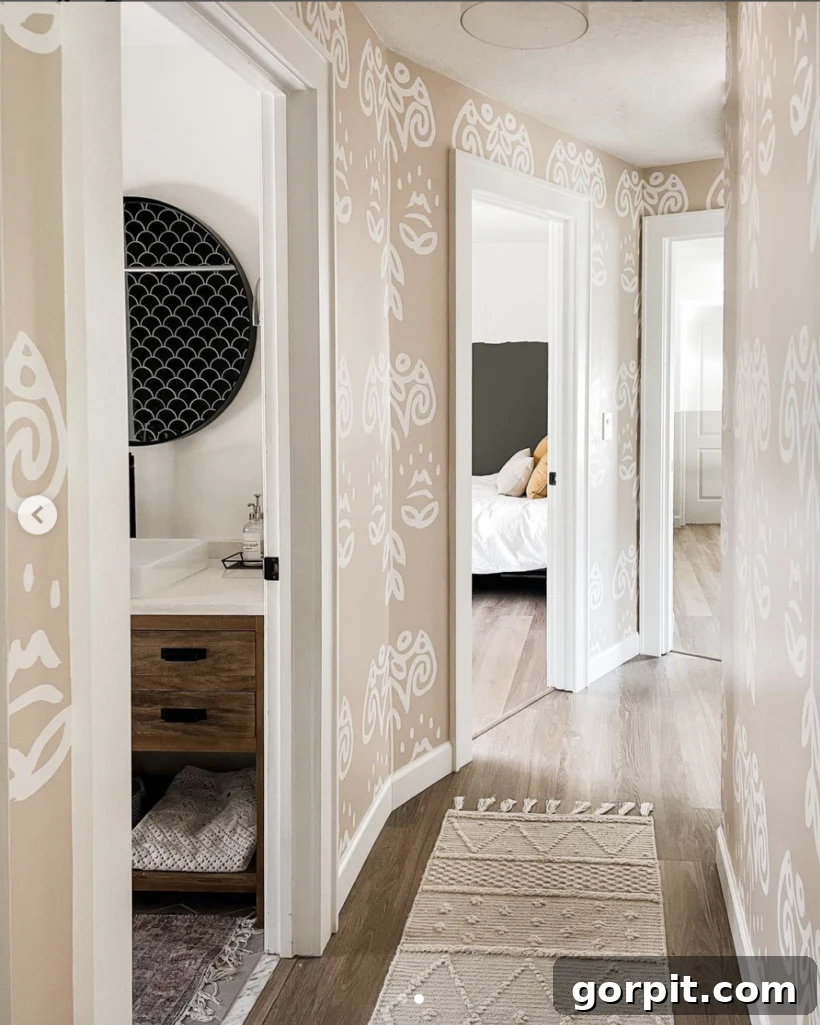 neutral graphic hallway decor