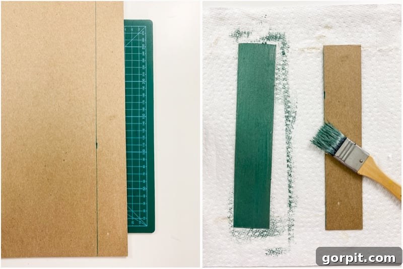 Two painted chipboard pieces drying, ready to be assembled into the Advent calendar's decorative rooftop.