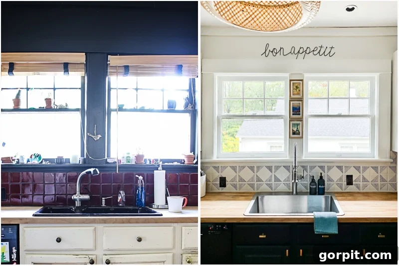 Transform Your Backsplash: 5 Easy Painting Steps 11 painted tile backsplash before and after by Tasha Agruso of Kaleidoscope Living