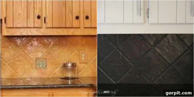 Transform Your Backsplash: 5 Easy Painting Steps 3 painted tile backsplash before and after