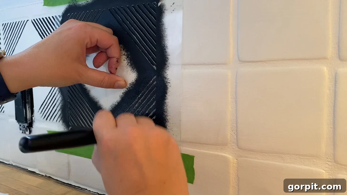 Transform Your Backsplash: 5 Easy Painting Steps 10 close up of stenciled backsplash
