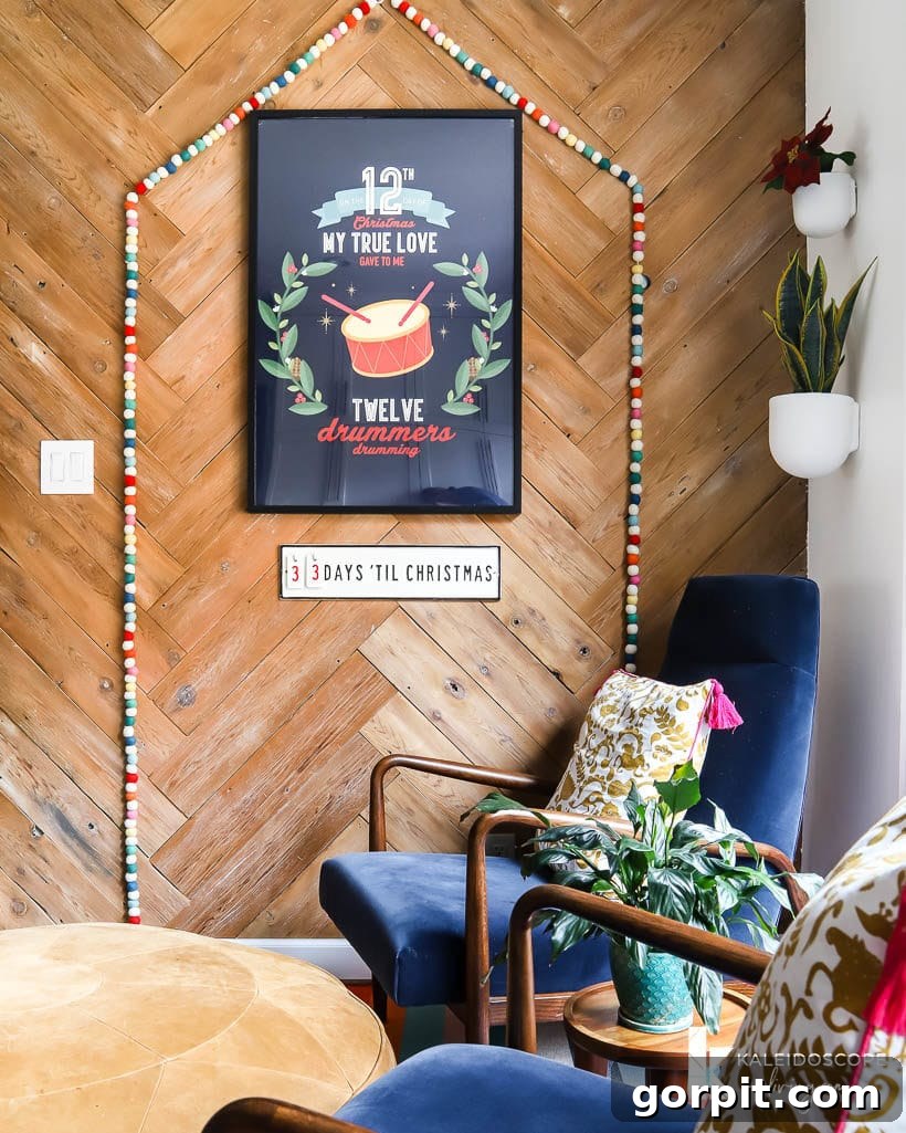 A Christmas Kaleidoscope Home Tour 14 small seating area with colorful christmas decor