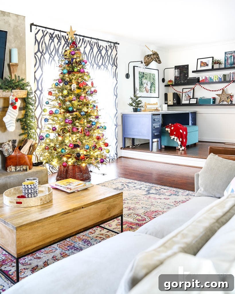 A Christmas Kaleidoscope Home Tour 18 colorful christmas decor in family room