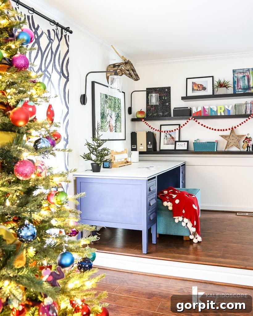 A Christmas Kaleidoscope Home Tour 20 colorful christmas decorations in kid's art area