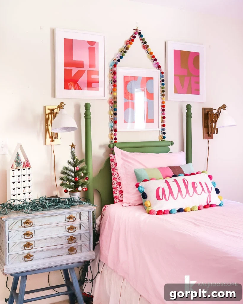 A Christmas Kaleidoscope Home Tour 27 girl's room decorated for Christmas