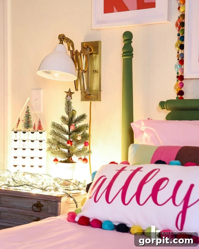 A Christmas Kaleidoscope Home Tour 28 pink girl's bedroom with christmas decorations