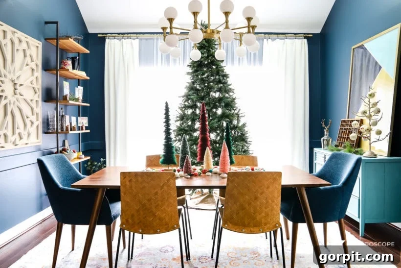 A Christmas Kaleidoscope Home Tour 6 mid-century modern dining room decorated for Christmas
