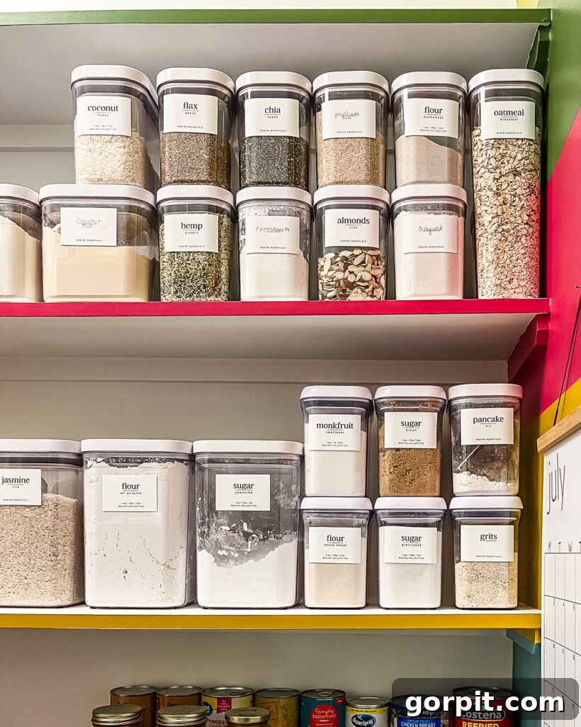 pantry labels on clear bins in pantry