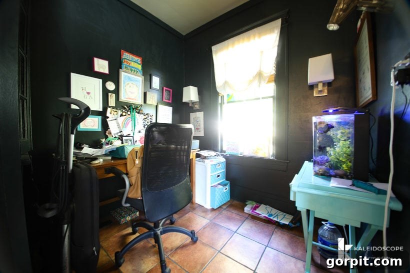 Dark and outdated home office before makeover