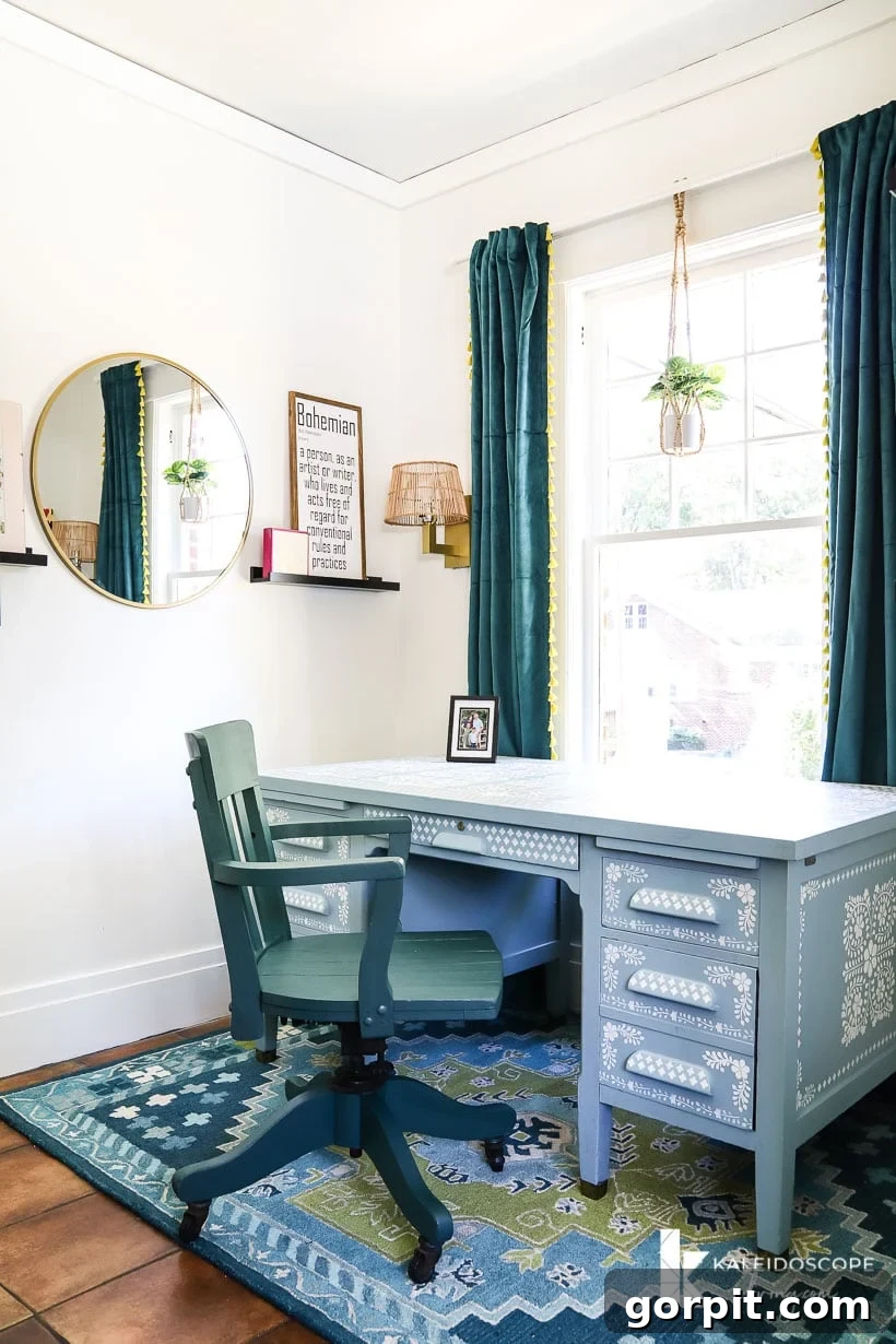 Colorful and functional home office reveal