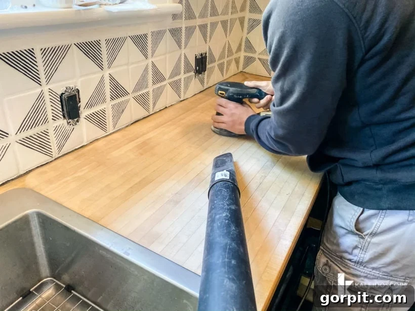 sanding butcher block countertops