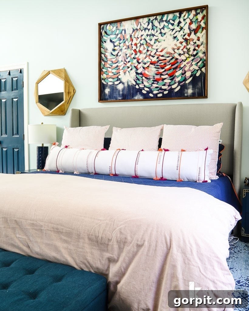 Full master bedroom reveal showing a bright and welcoming space