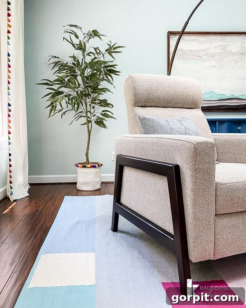 Close-up of a stylish and colorful bedroom decor element