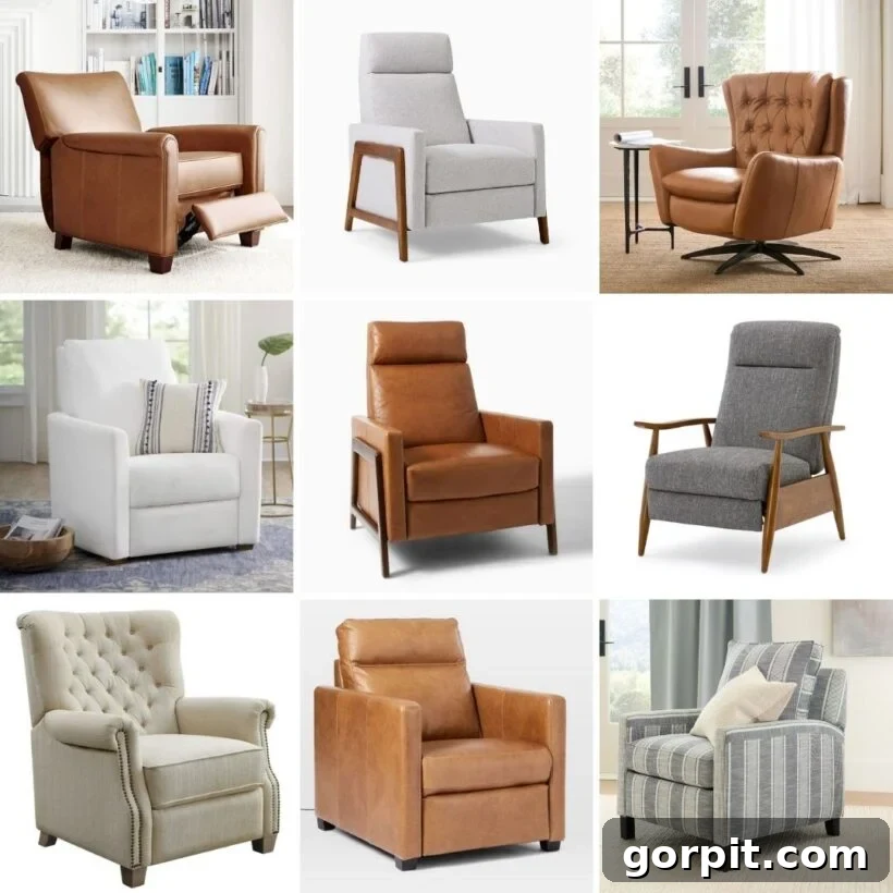 collage image of 9 stylish and attractive recliners