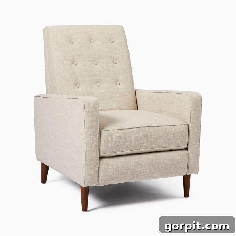 button tufted mid-century modern recliner