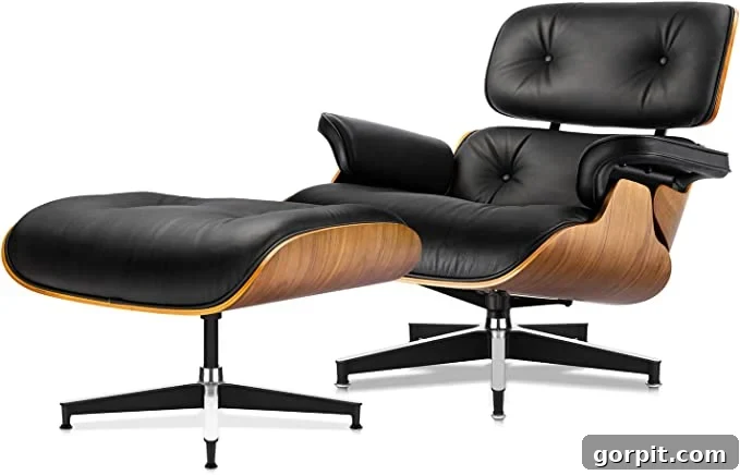 modern black chair and ottoman Eames style design