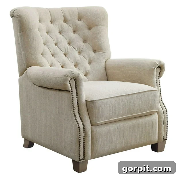 inexpensive tufted rolled arm traditional recliner