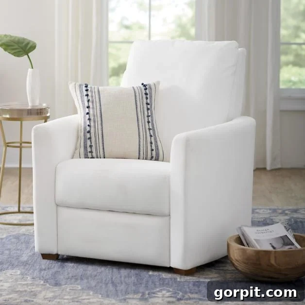 stylish white fabric recliner for small spaces