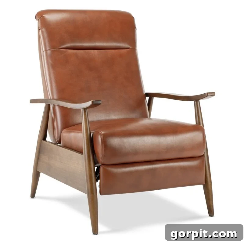 stylish modern vegan leather recliner with wood arms