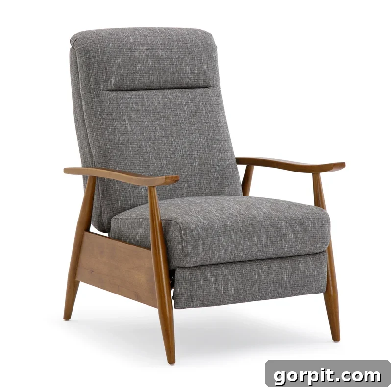attractive gray tweed recliner for small spaces