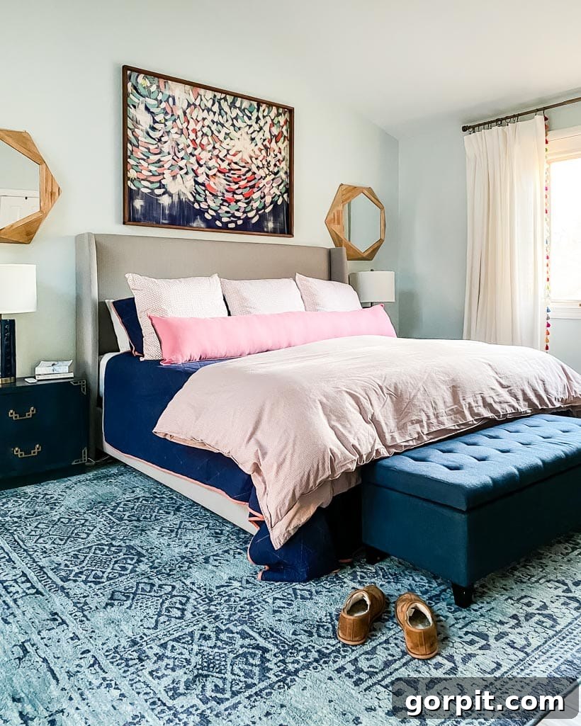 Colorful Rugs See How They Connect Our Home 5 Elegant master bedroom decorated with a colorful rug that adds warmth and sophistication