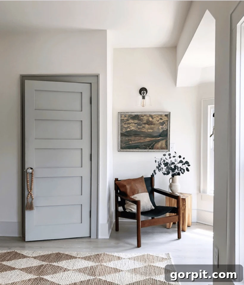 Living room featuring stylish gray trim around the windows and baseboards, creating a chic and contemporary look against light-colored walls.