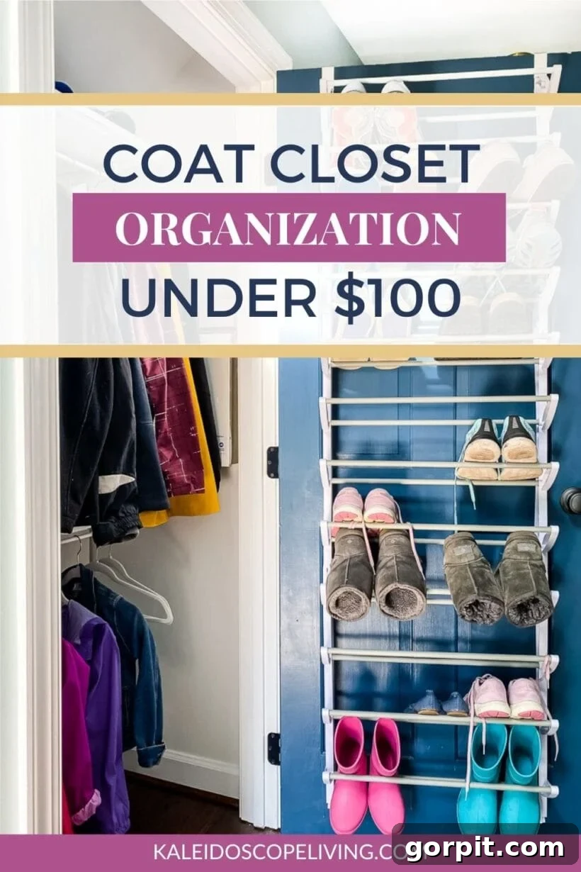 Well-organized coat closet with hanging coats and shelves, ready for cold weather